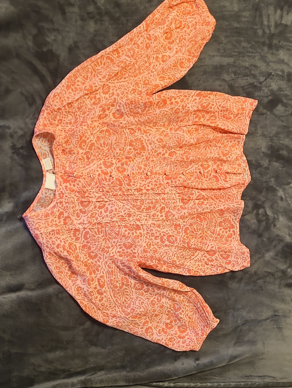 Sharagano Coral Orange Floral Peasant Blouse